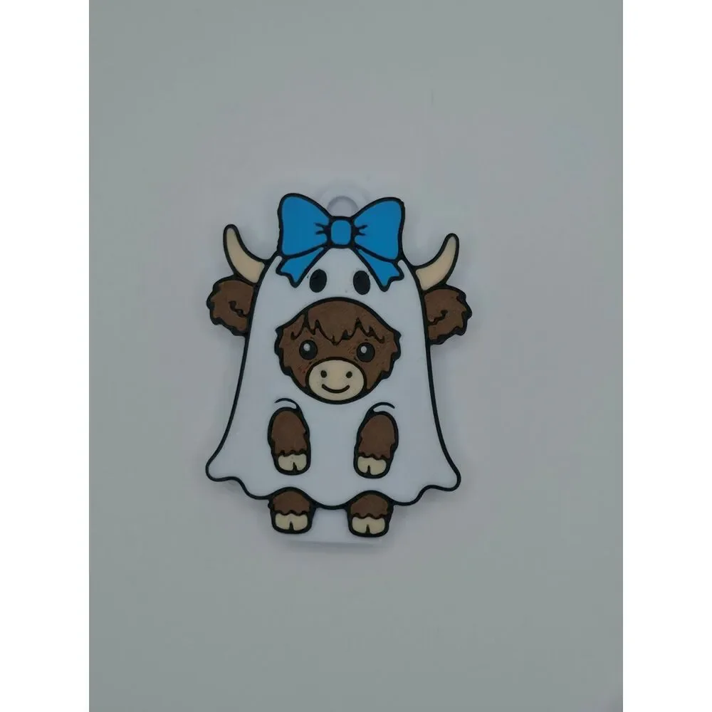 3D-Printed Ghost Highland Cow Soda Can Opener Keychains 6-Pack